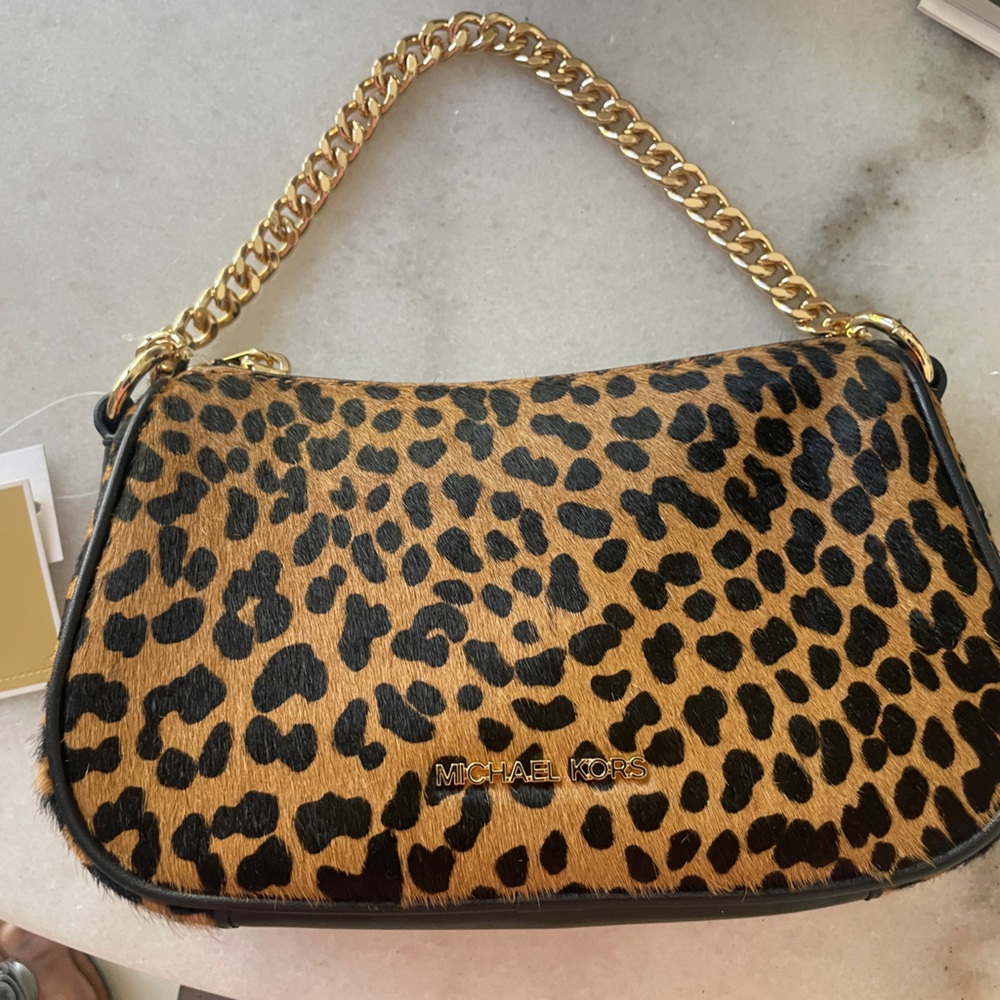 Michael Kors - Carmela Animal print pouchette, gold hardware. NWT